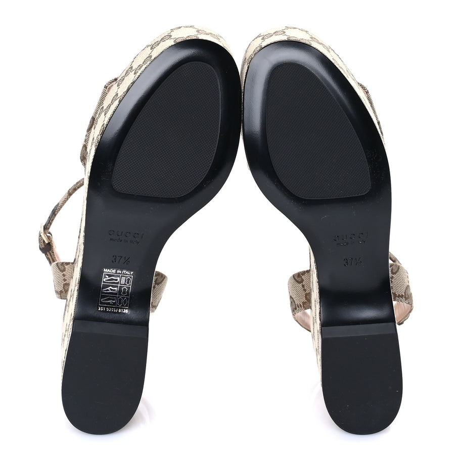 Gucci Monogram Nappa Chalotte Horsebit Ankle Strap 75mm Flatform Sandals 37.5  Beige Ebony Image 6