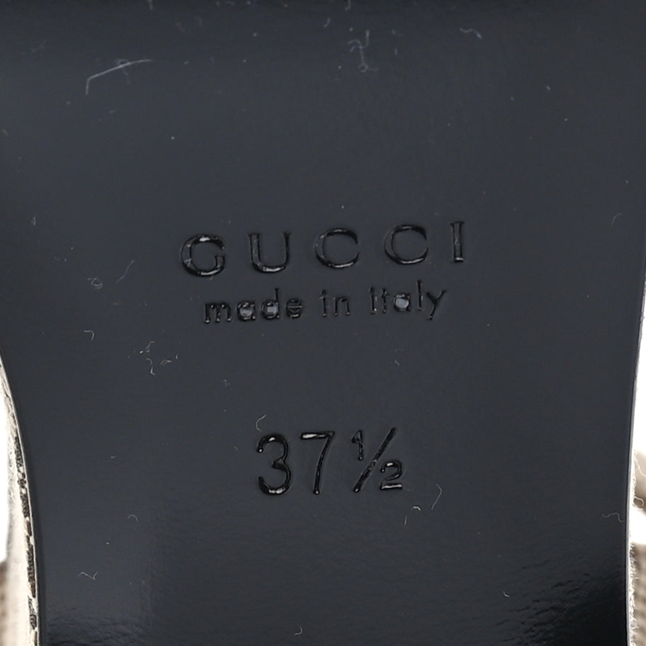 Gucci Monogram Nappa Chalotte Horsebit Ankle Strap 75mm Flatform Sandals 37.5  Beige Ebony Image 7
