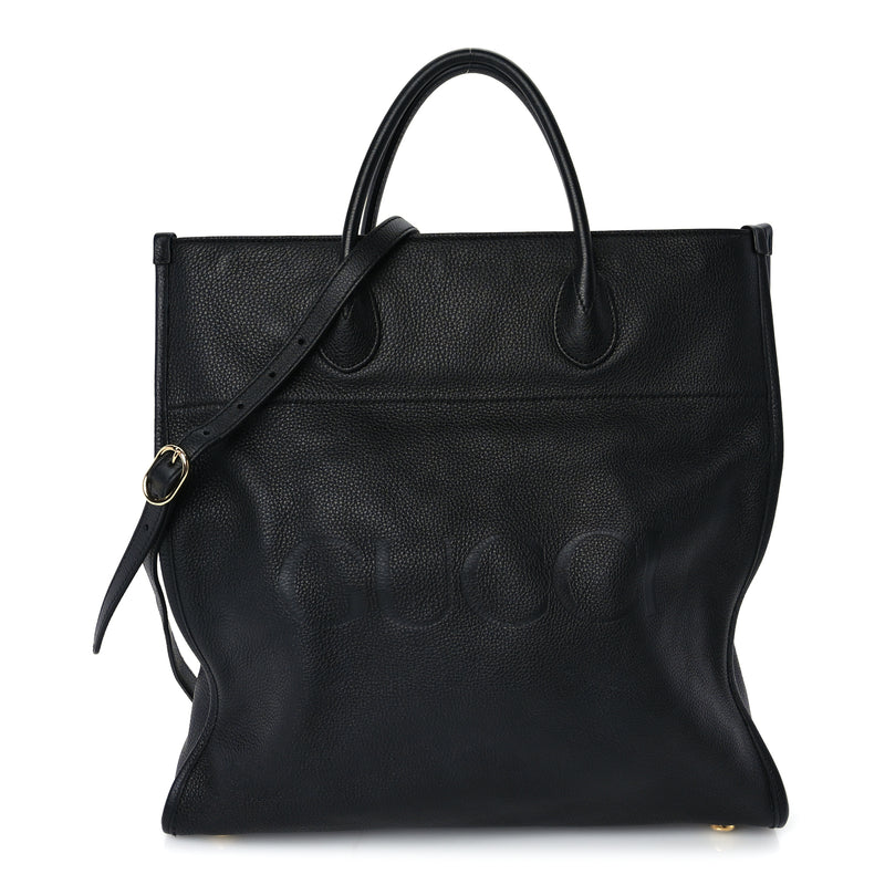  Gucci Pebbled Calfskin Large Logo Tote Black