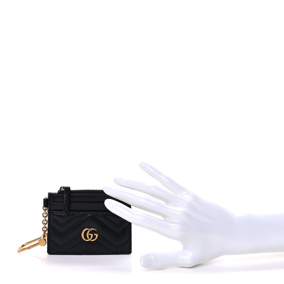 Gucci Calfskin Matelasse Chevron GG Marmont Key Case Card Holder Black Image 2