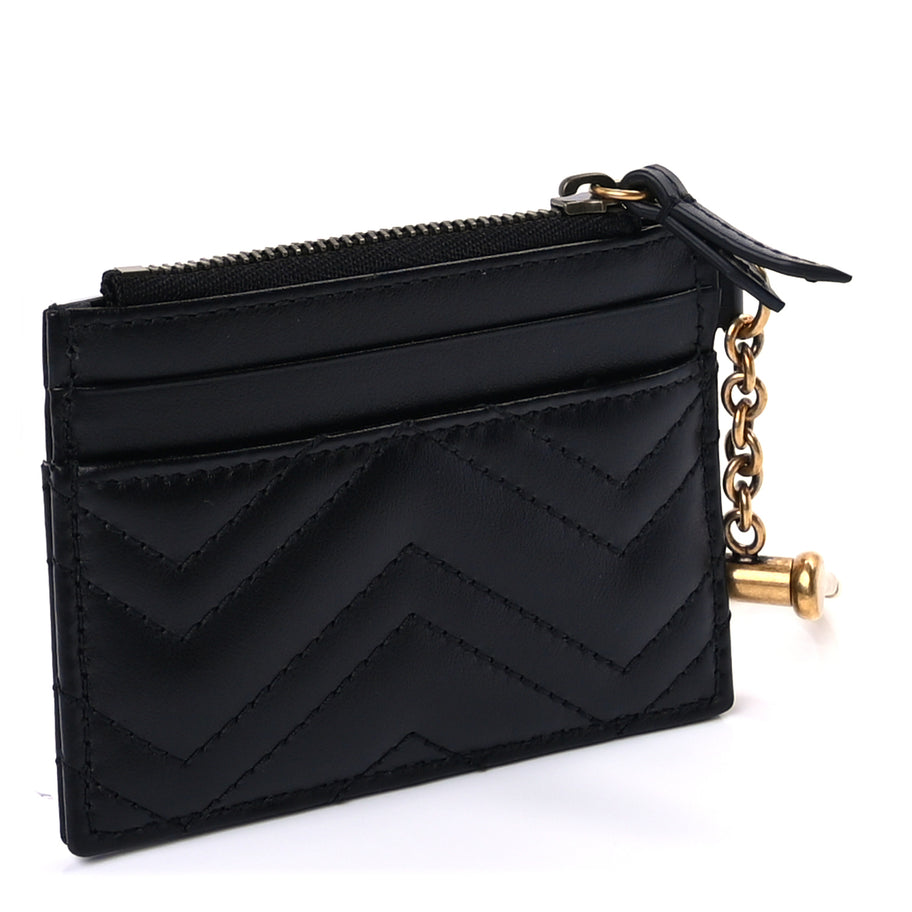 Gucci Calfskin Matelasse Chevron GG Marmont Key Case Card Holder Black Image 3
