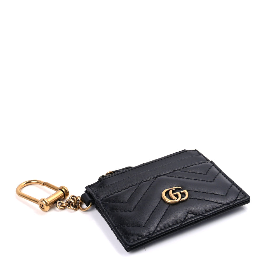 Gucci Calfskin Matelasse Chevron GG Marmont Key Case Card Holder Black Image 4