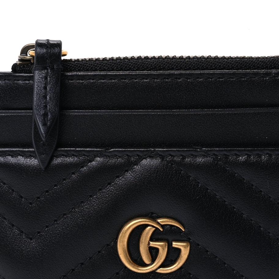 Gucci Calfskin Matelasse Chevron GG Marmont Key Case Card Holder Black Image 7
