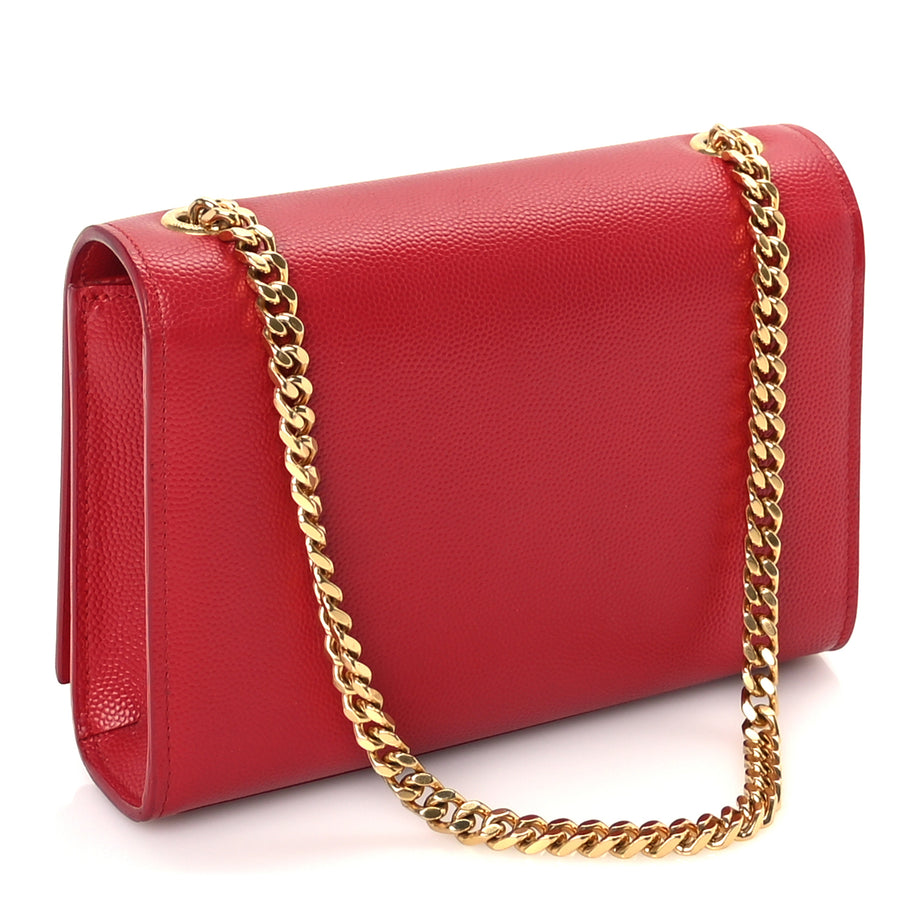 Saint Laurent Grain De Poudre Small Monogram Kate Satchel  Red Image 2