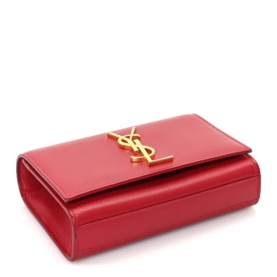 Saint Laurent Grain De Poudre Small Monogram Kate Satchel  Red Image 3