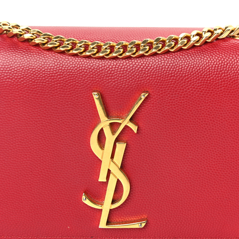 Saint Laurent Grain De Poudre Small Monogram Kate Satchel  Red Image 6