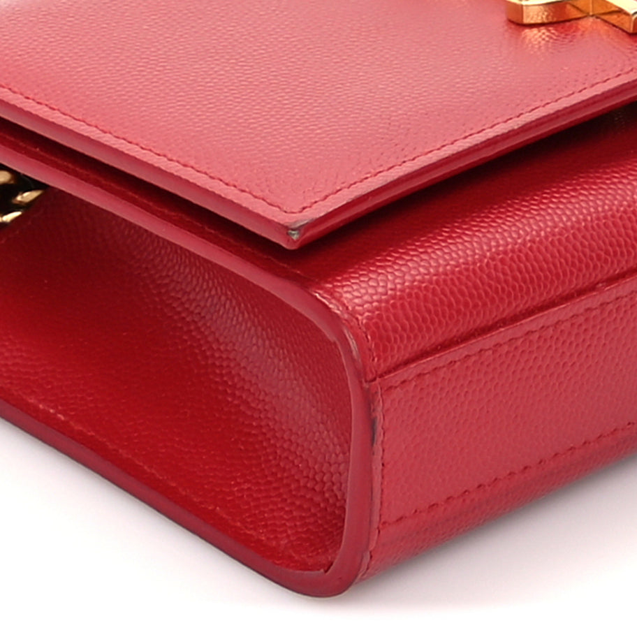 Saint Laurent Grain De Poudre Small Monogram Kate Satchel  Red Image 8