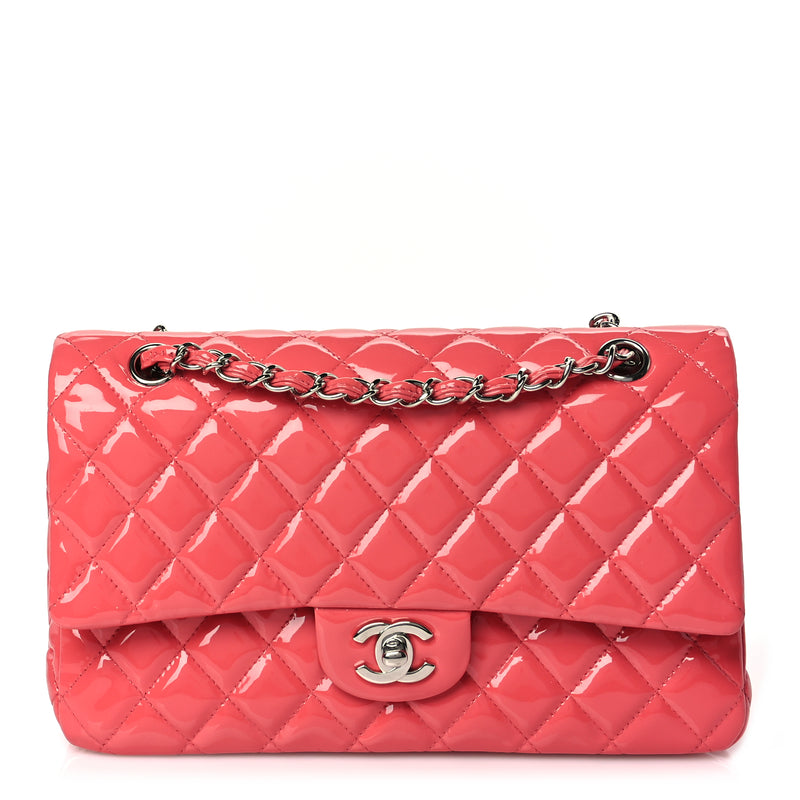 Chanel Patent Quilted Medium Double Flap Dark Pink