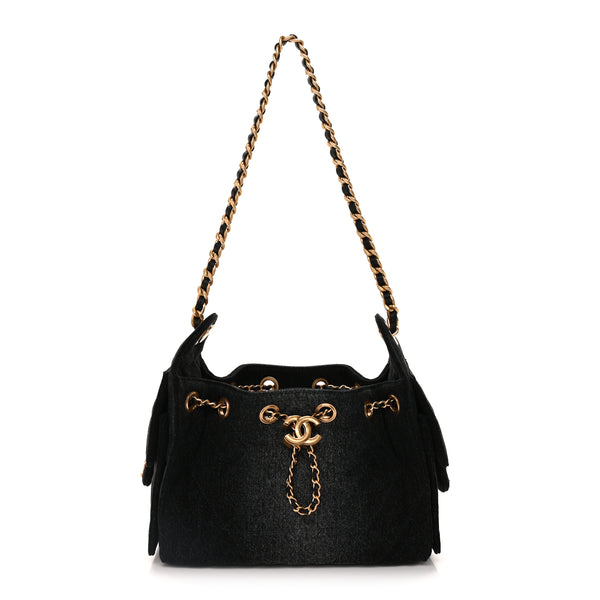 Chanel Washed Denim Quilted Mini Chanel 25 Handbag Black | Luxe
