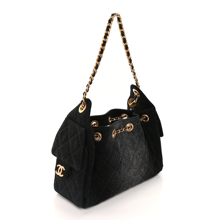 Chanel Washed Denim Quilted Mini Chanel 25 Handbag  Black Image 2
