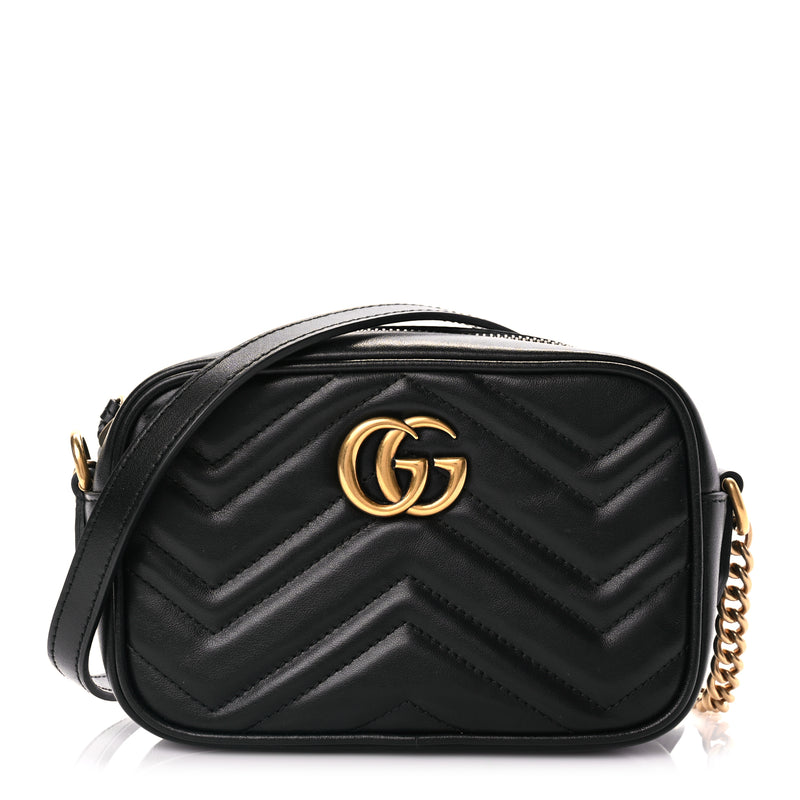  Gucci Calfskin Matelasse Mini GG Marmont Chain Shoulder Bag Black