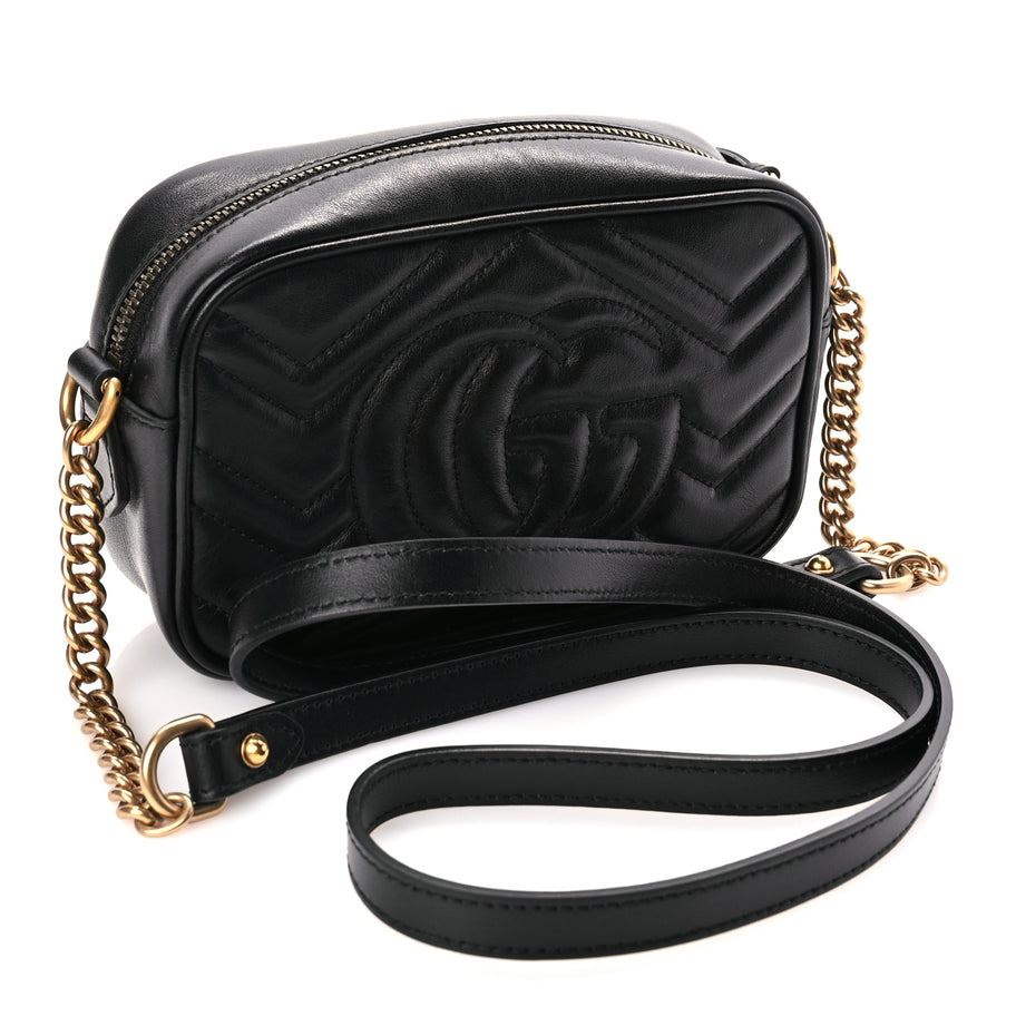 Gucci Calfskin Matelasse Mini GG Marmont Chain Shoulder Bag Black Image 2