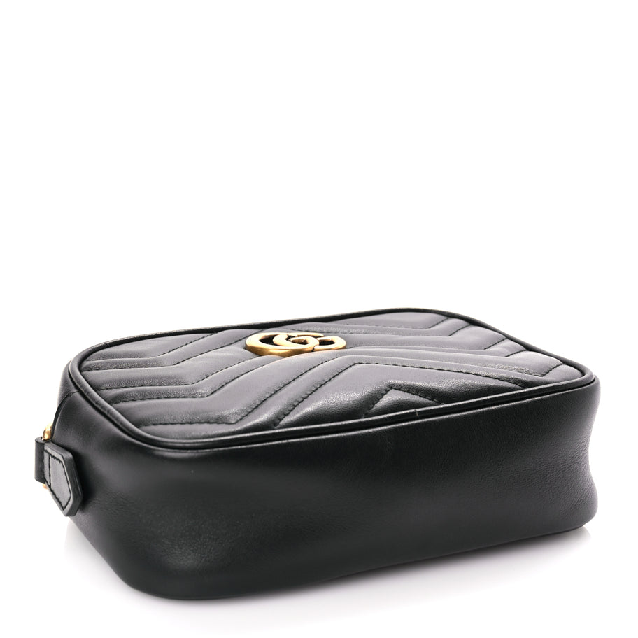 Gucci Calfskin Matelasse Mini GG Marmont Chain Shoulder Bag Black Image 3