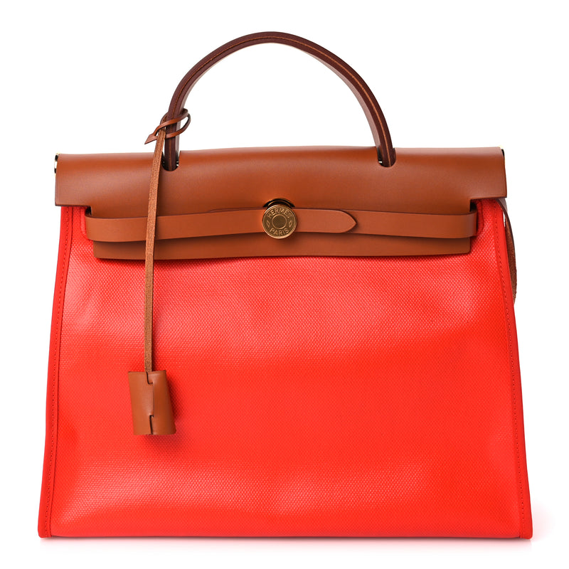  Hermes Toile H Berline Vache Hunter Herbag Zip 31 PM Capucine Fauve