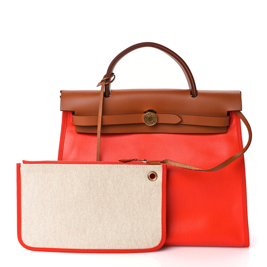 Hermes Toile H Berline Vache Hunter Herbag Zip 31 PM Capucine Fauve Image 2