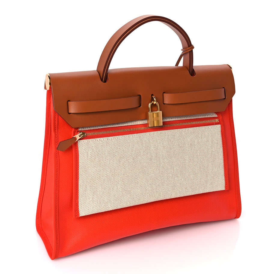 Hermes Toile H Berline Vache Hunter Herbag Zip 31 PM Capucine Fauve Image 3