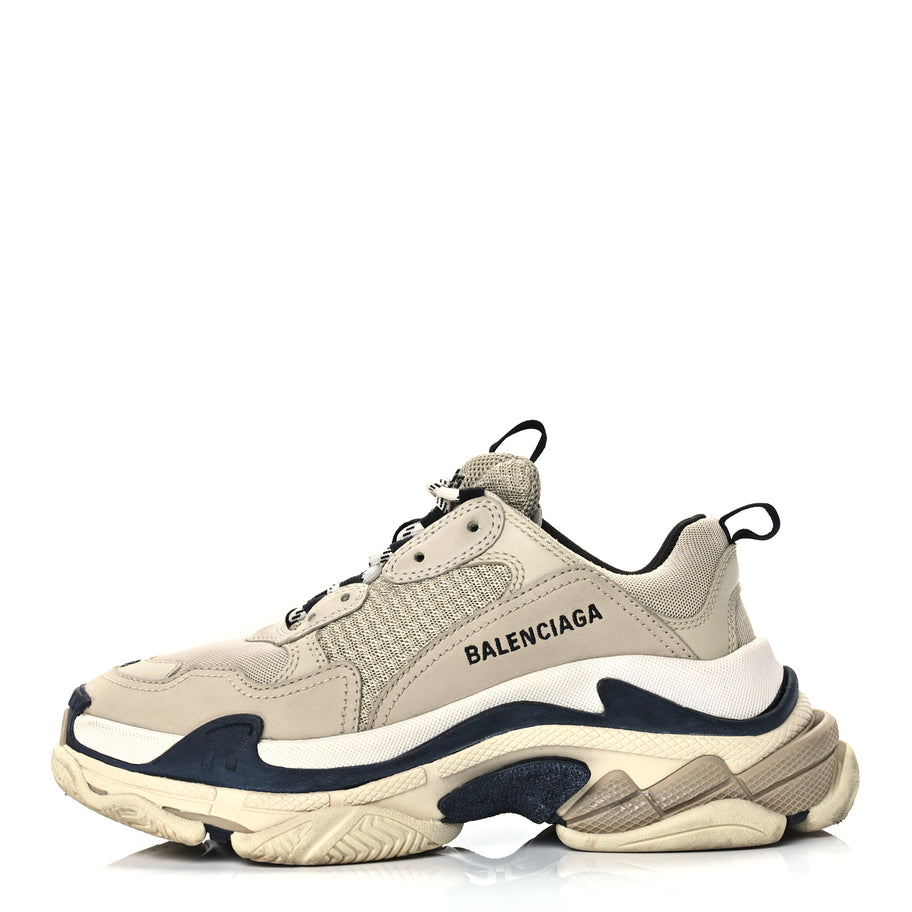 Balenciaga Fabric Mesh Womens Triple S Sneakers 38 Beige Black Image 1