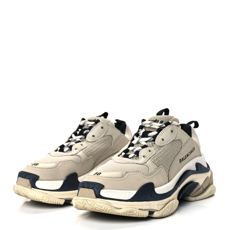 Balenciaga Fabric Mesh Womens Triple S Sneakers 38 Beige Black Image 4
