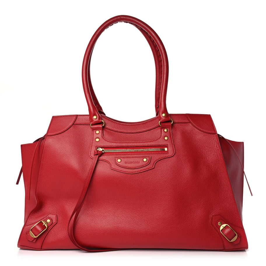 Balenciaga Grained Calfskin Neo Classic Gold Hardware Large Top Handle Bag Medium Red Image 1