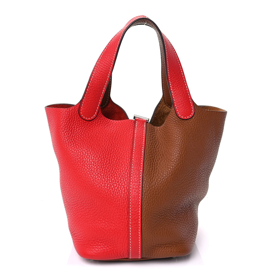 Hermes Taurillon Clemence Casaque Picotin Lock 18 PM  Gold Rouge De Coeur Image 1