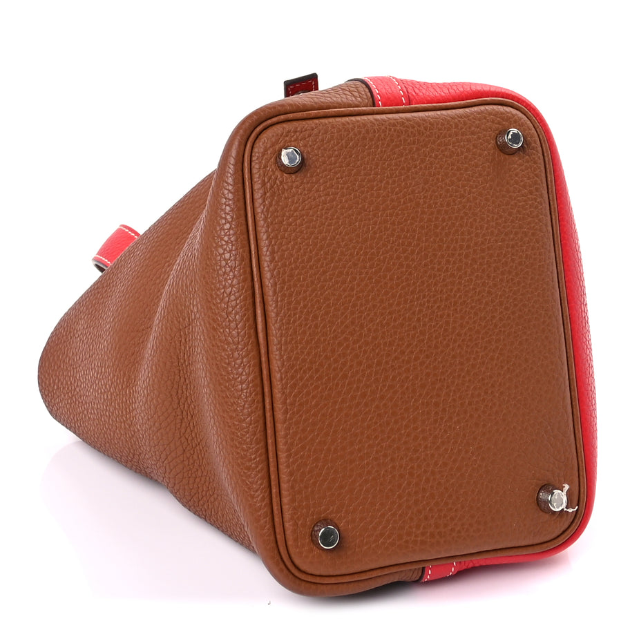 Hermes Taurillon Clemence Casaque Picotin Lock 18 PM  Gold Rouge De Coeur Image 3