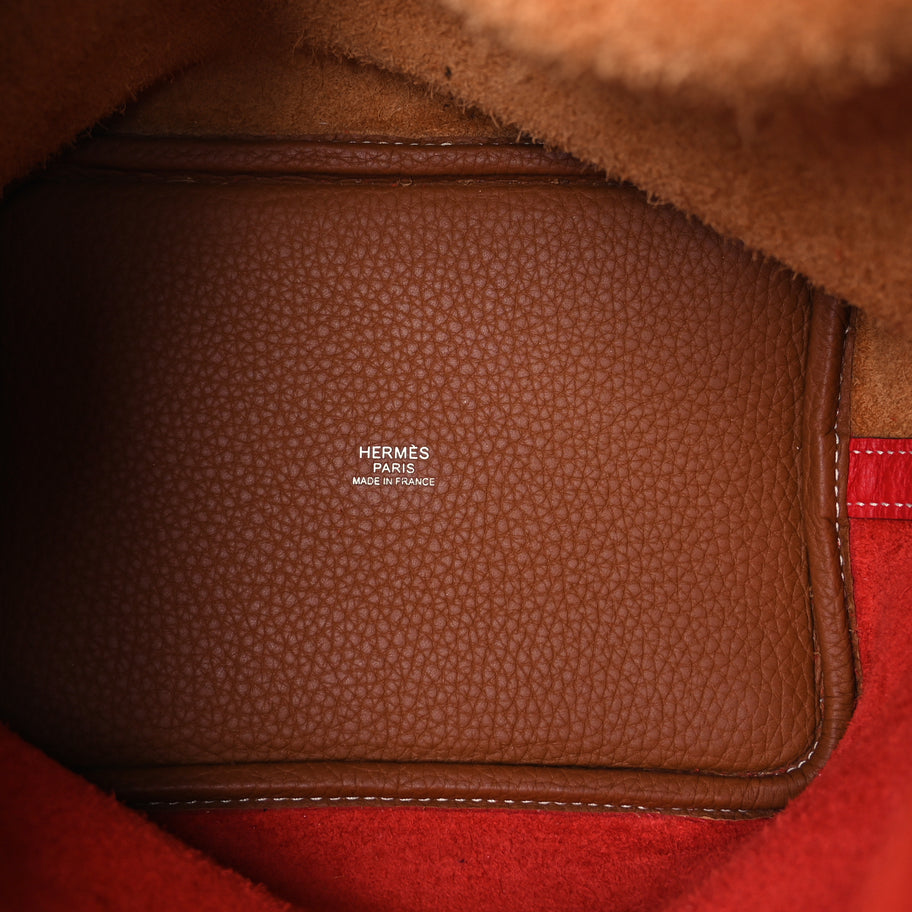 Hermes Taurillon Clemence Casaque Picotin Lock 18 PM  Gold Rouge De Coeur Image 4