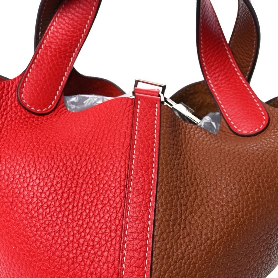 Hermes Taurillon Clemence Casaque Picotin Lock 18 PM  Gold Rouge De Coeur Image 6