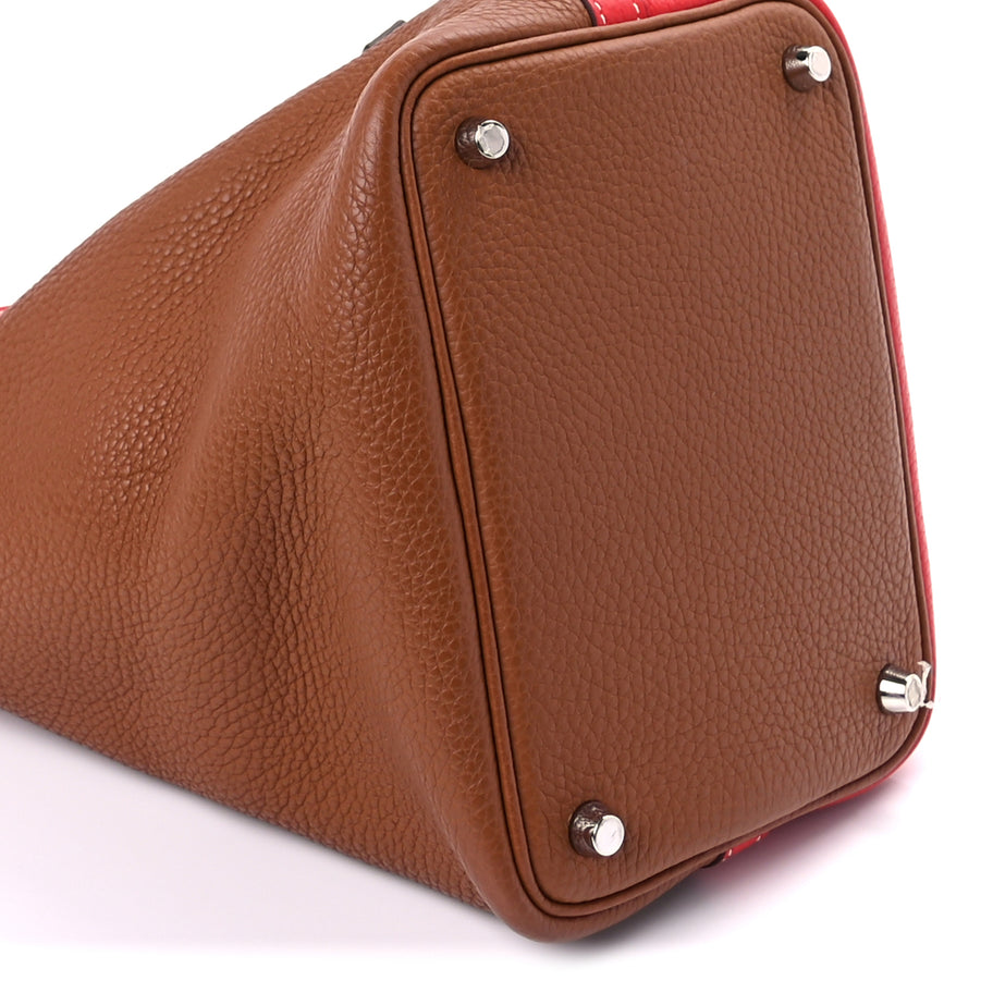Hermes Taurillon Clemence Casaque Picotin Lock 18 PM  Gold Rouge De Coeur Image 7