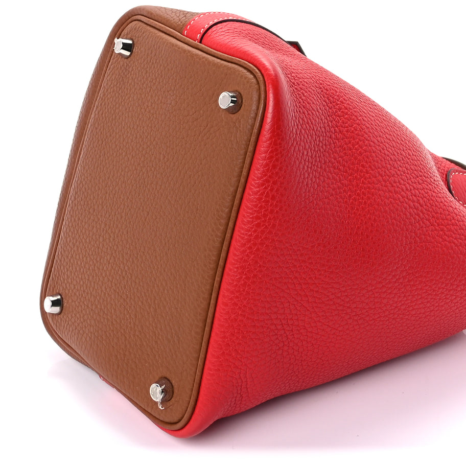 Hermes Taurillon Clemence Casaque Picotin Lock 18 PM  Gold Rouge De Coeur Image 8
