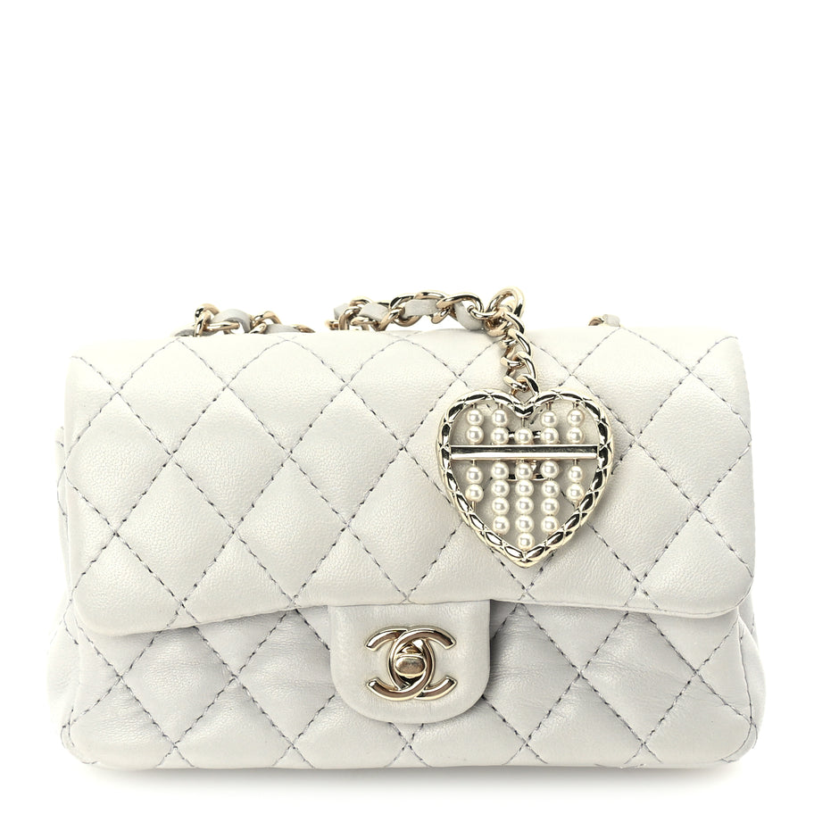 Chanel Lambskin Quilted Mini Flap Bag Charm With Hook  Grey Image 1