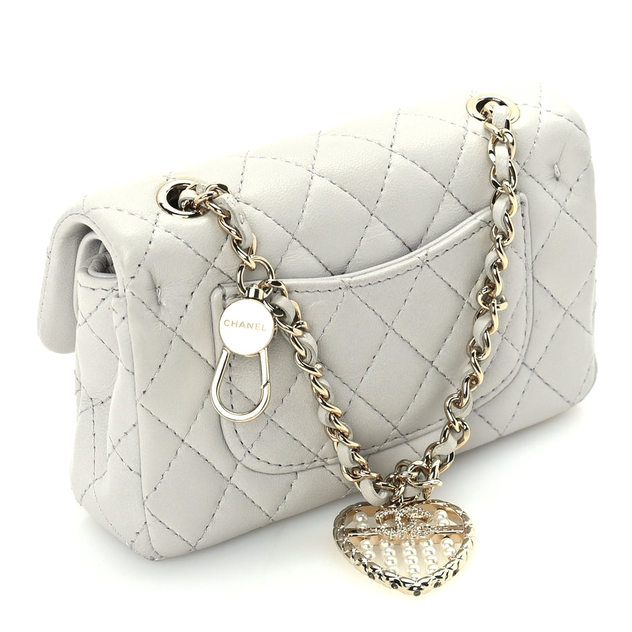 Chanel Lambskin Quilted Mini Flap Bag Charm With Hook  Grey Image 2