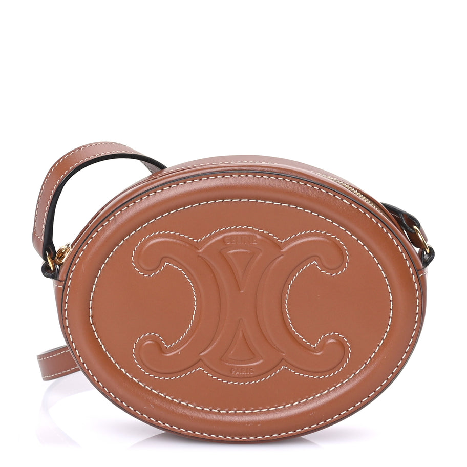 Celine Smooth Calfskin Cuir Small Triomphe Oval Crossbody Purse Tan Image 1
