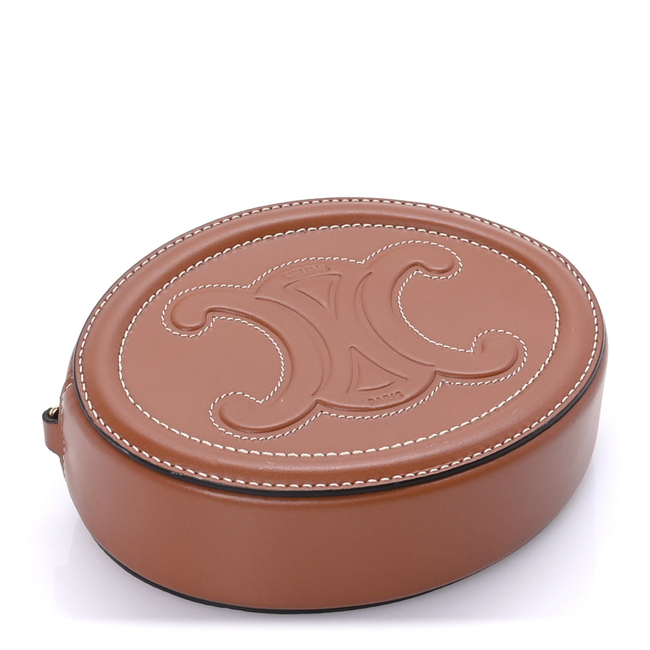 Celine Smooth Calfskin Cuir Small Triomphe Oval Crossbody Purse Tan Image 3