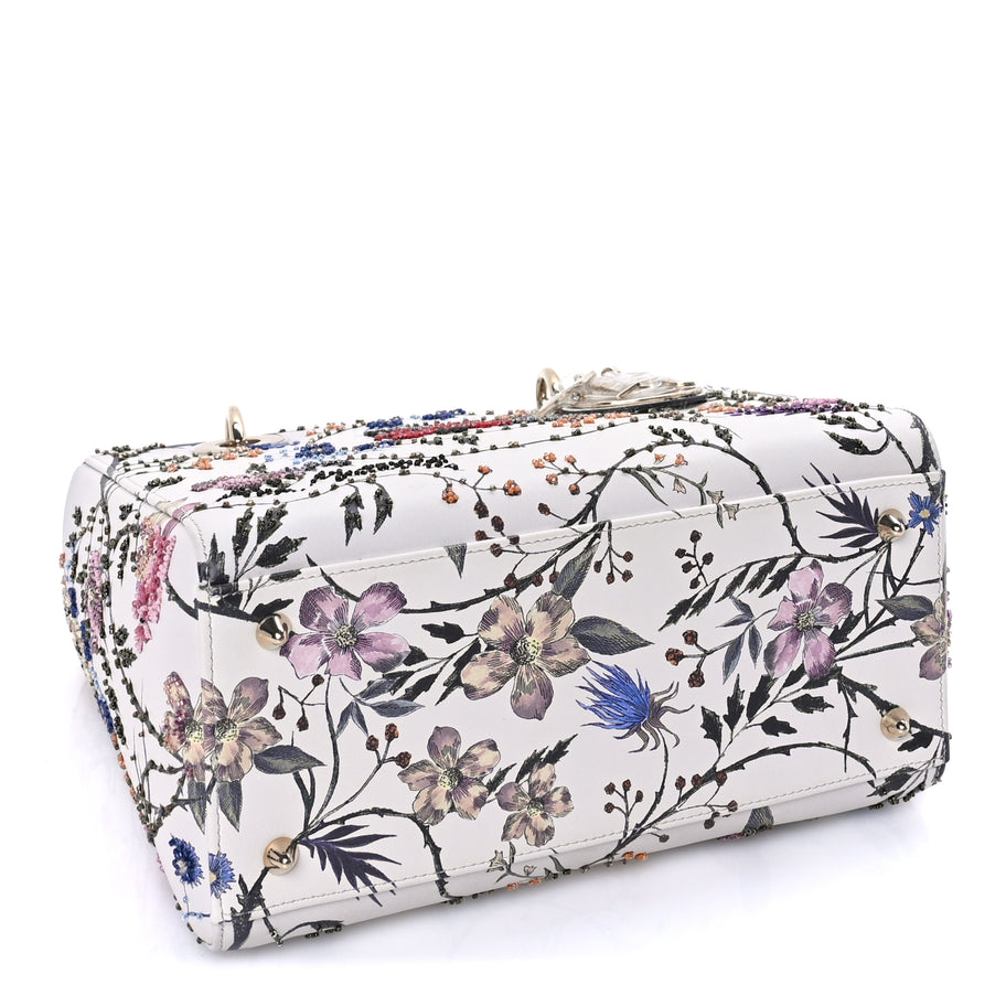 Christian Dior Calfskin Rosa Mutabilis Embroidered Medium Lady Dior  White Multicolor Image 3