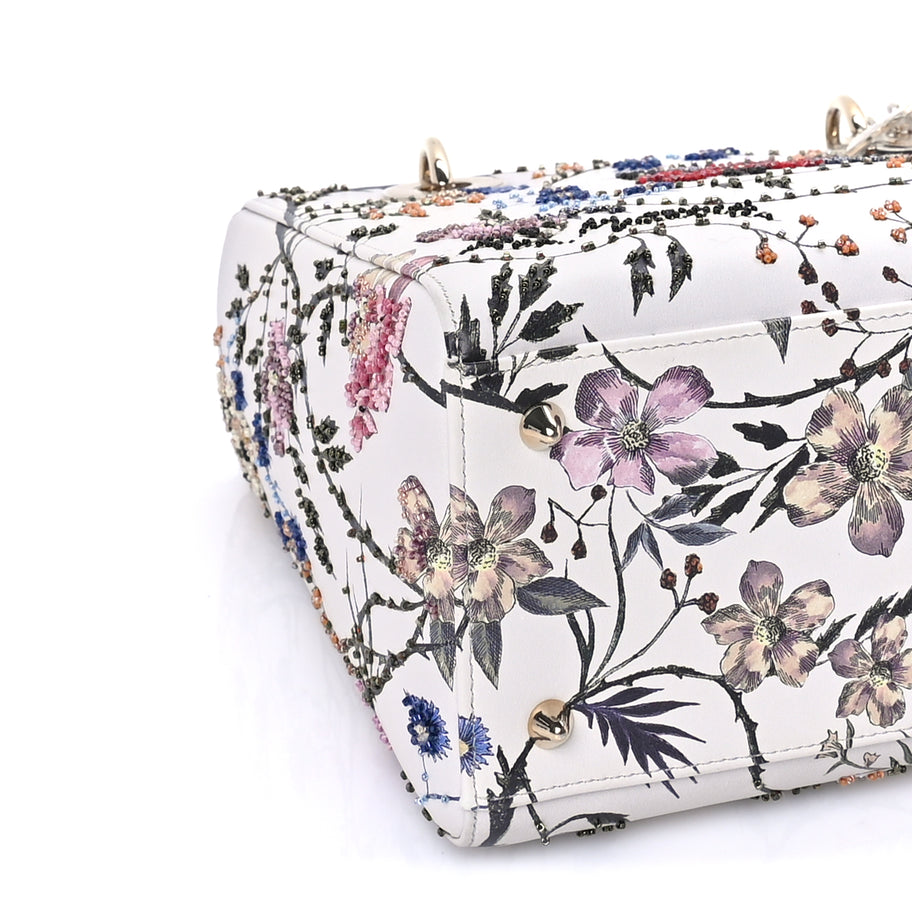 Christian Dior Calfskin Rosa Mutabilis Embroidered Medium Lady Dior  White Multicolor Image 7