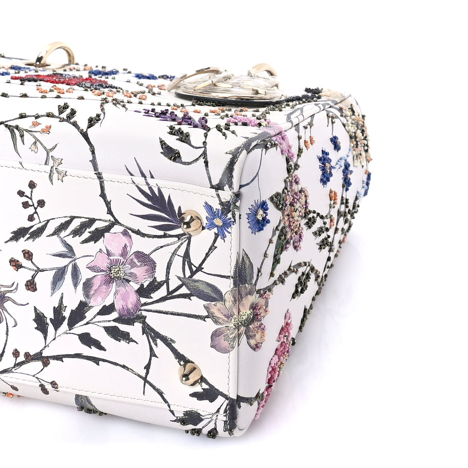 Christian Dior Calfskin Rosa Mutabilis Embroidered Medium Lady Dior  White Multicolor Image 8
