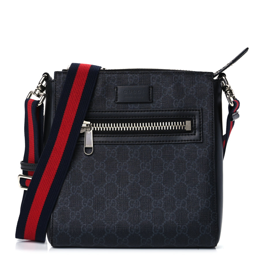 Gucci GG Supreme Monogram Web Small Flat Messenger Bag Black Grey Image 1