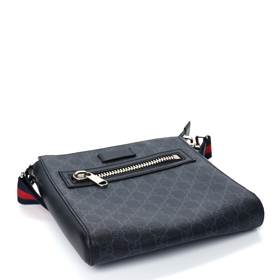 Gucci GG Supreme Monogram Web Small Flat Messenger Bag Black Grey Image 3