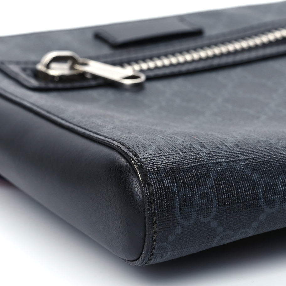 Gucci GG Supreme Monogram Web Small Flat Messenger Bag Black Grey Image 8