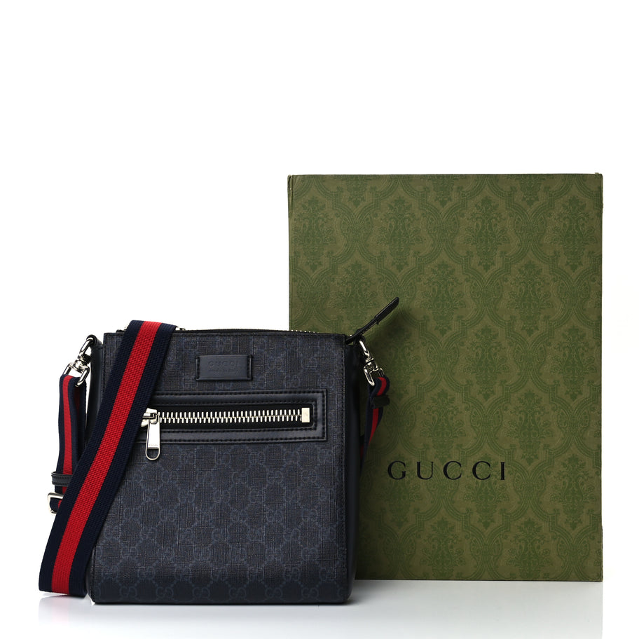 Gucci GG Supreme Monogram Web Small Flat Messenger Bag Black Grey Image 10