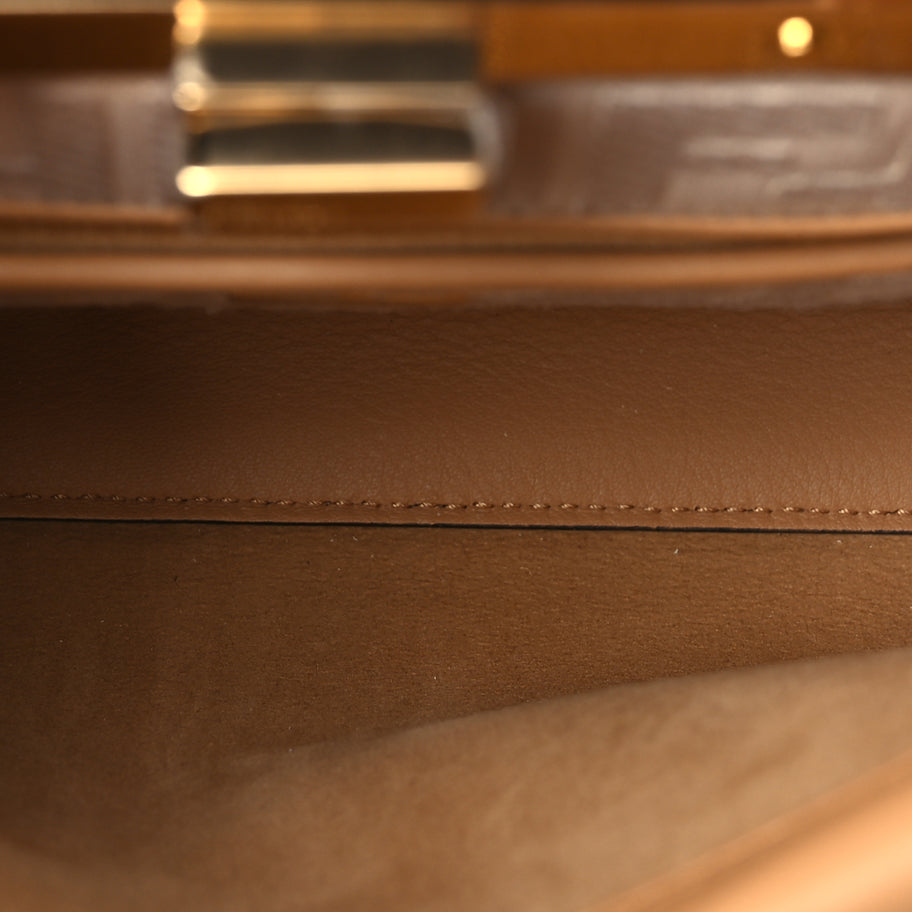 Fendi Vitello Seta Canvas FF Embroidered Mini Peekaboo Iconic Satchel Miele Scuro Poudre Image 4