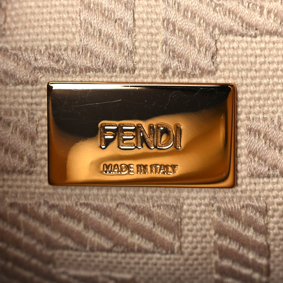 Fendi Vitello Seta Canvas FF Embroidered Mini Peekaboo Iconic Satchel Miele Scuro Poudre Image 5