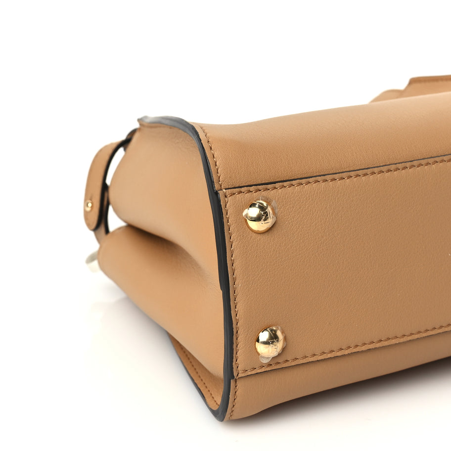 Fendi Vitello Seta Canvas FF Embroidered Mini Peekaboo Iconic Satchel Miele Scuro Poudre Image 7