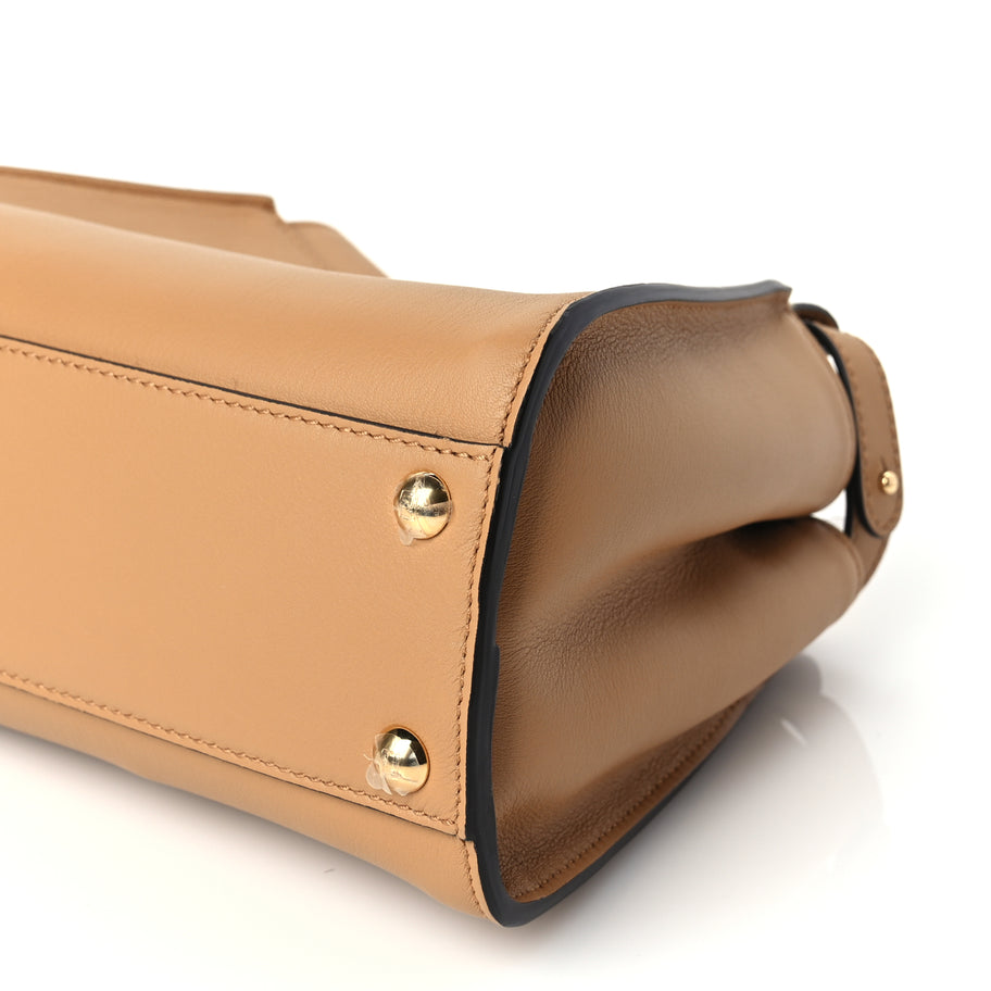 Fendi Vitello Seta Canvas FF Embroidered Mini Peekaboo Iconic Satchel Miele Scuro Poudre Image 8