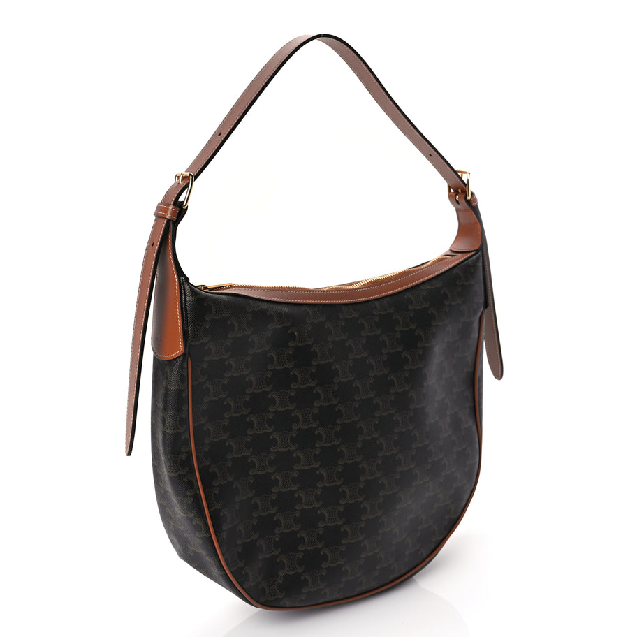 Celine Calfskin Triomphe Canvas Heloise Shoulder Bag Tan Image 1