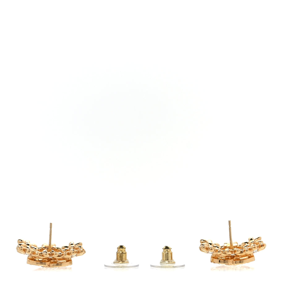 Chanel Crystal CC Flower Earrings Gold Image 3