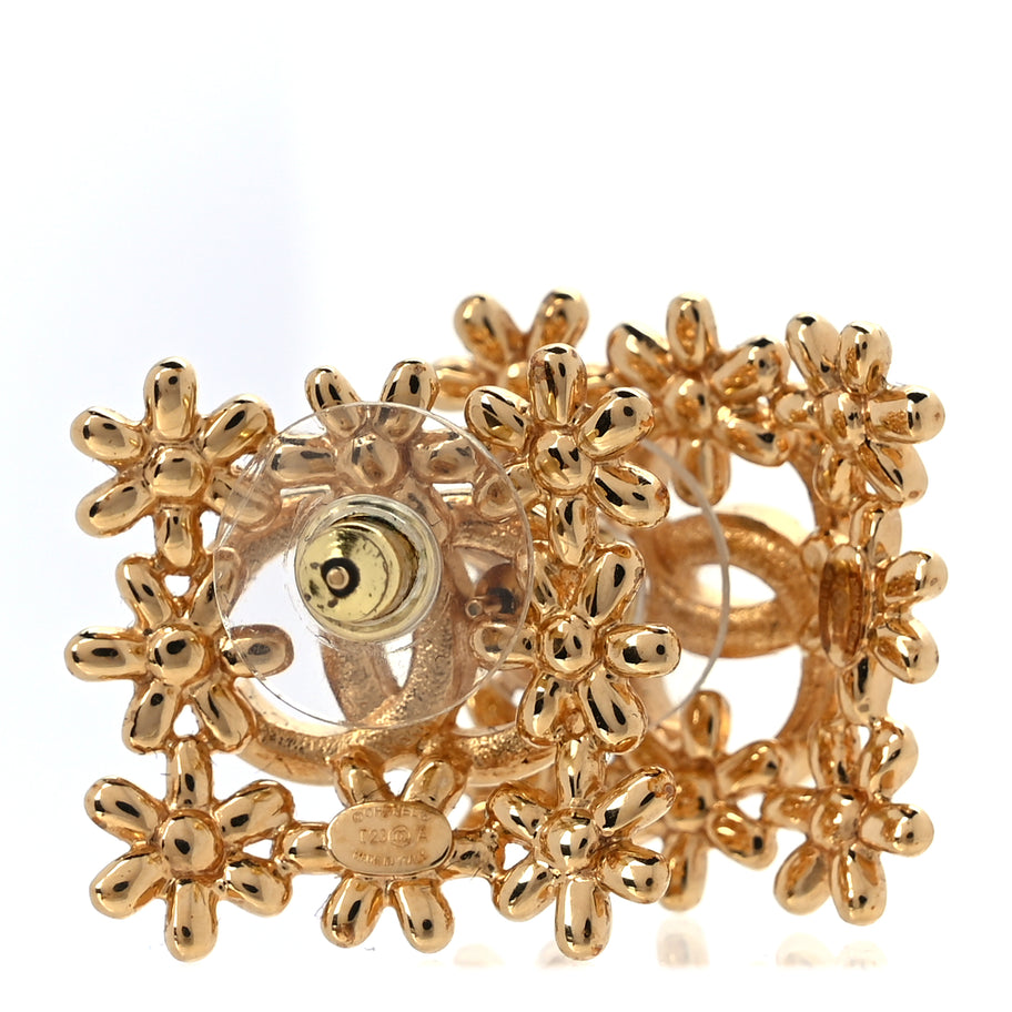 Chanel Crystal CC Flower Earrings Gold Image 4