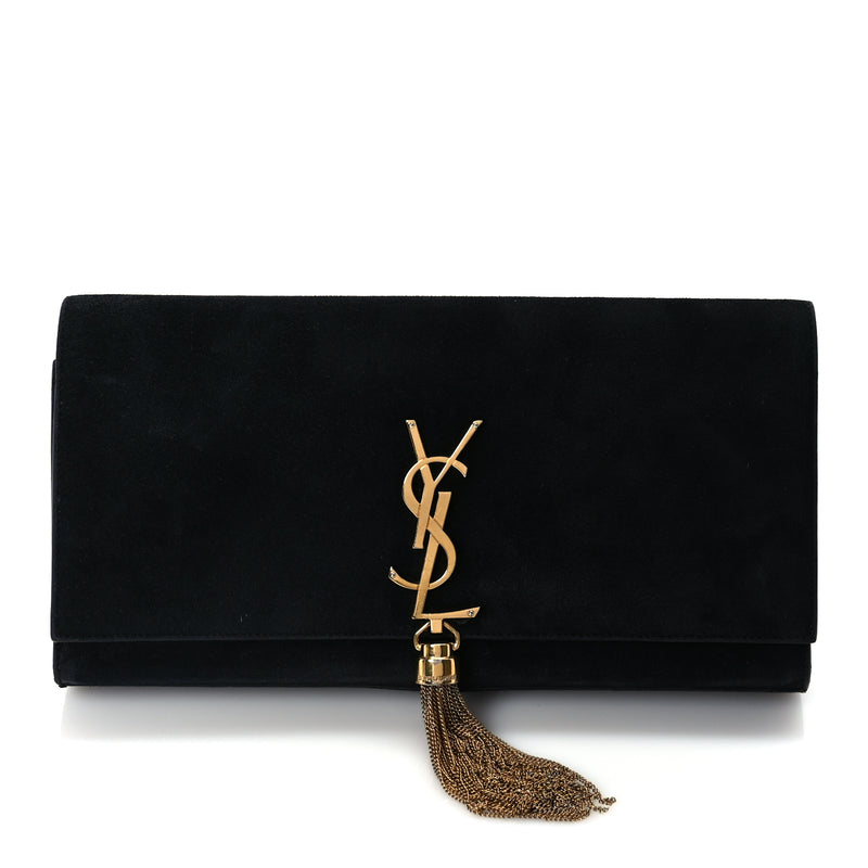  Saint Laurent Velvet Classic Monogram Cassandre Tassel Clutch