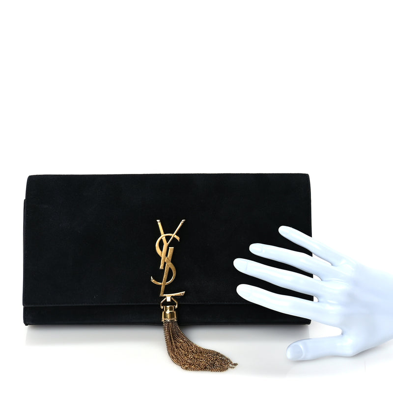  Saint Laurent Velvet Classic Monogram Cassandre Tassel Clutch