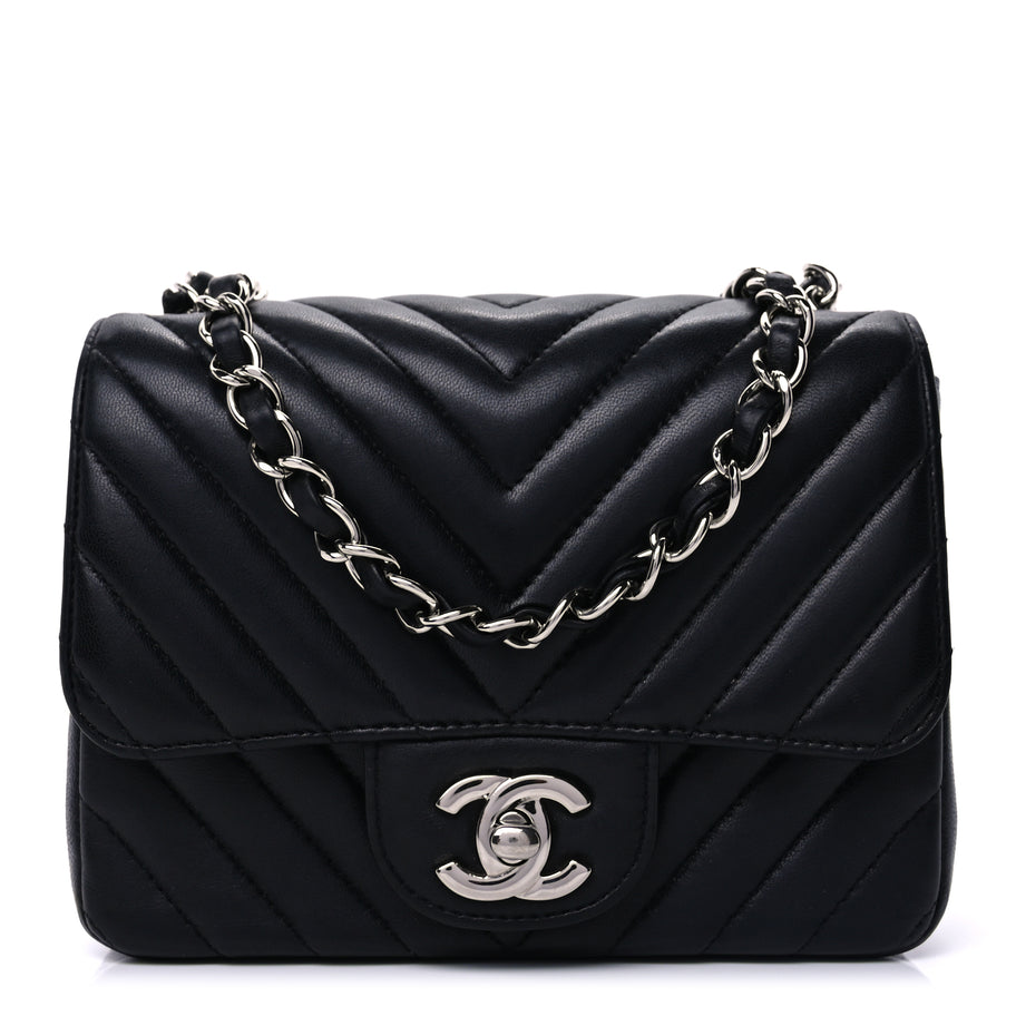 Chanel Lambskin Chevron Quilted Mini Square Flap  Black Image 1